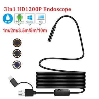 Mini Kameras 3in1 Endoskopu HD 1200P 5M Grūti Elastīgu Cauruli Mirco USB Type-C Borescope Video Inspekcijas Android Auto Endoskopu