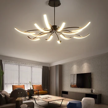 Mūsdienu ilgi swing arm Led Chandelie regulējams spider lustra melns / balts bēniņu spīdīgs dzīvojamā istaba guļamistaba lampas