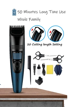 Profesionālais trimmeris Mazgājams matu clipper frizētava instruments, ar zemu trokšņa uzlādējams skuveklis haircutting mašīna regulēšana 0-10mm