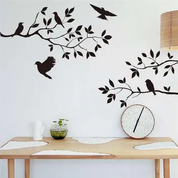 Bezmaksas piegāde melnā koka zaru sienas uzlīmes, sienas uzlīmes, putnu vai mājas dekoru, sienas mākslas dekori
