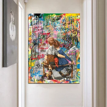 Anotācija Slaveno Ielu Popmūzikas Mīļotājiem Un Suns Eļļas Glezna uz Audekla Plakāti un Izdrukas Cuadros Sienas Art Attēlus Dzīvojamā Istaba