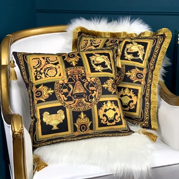 50x50cm luksusa retro Amerikāņu iespiests melnā zelta pušķis spilvens segums bārkstis, spilvens gadījumā, gultas atzveltne laukumā spilvena segums