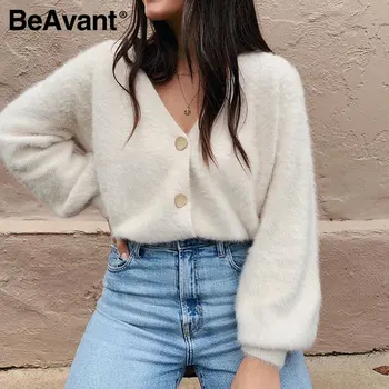 BeAvant Gadījuma v-veida kakla īsās sieviešu trikotāžas džemperis Bat piedurknēm vienu-krūšu sieviešu jaciņa Cietā krāsa elastīgs dāmas džemperis