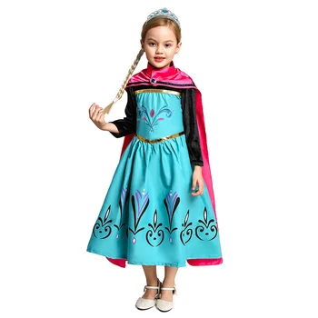 Meitenes Elsa Princese Saģērbt Bērniem Kostīmu Set ar Vainagu Cimdi Parūka Sniega Karaliene Bērnu Dzimšanas dienu Halloween Puse Cosplay Kleita