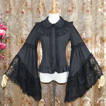 Lolita garām piedurknēm krekls uzliesmoja šifona piedurknēm pils lelle apkakles retro temperaments iekšējo zemāko krekls viktorijas top brīvs