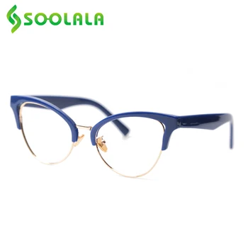 SOOLALA Daļēji bez apmales Cat Eye Lasīšanas Brilles Sievietēm Sakausējuma Brilles Cateye Presbyopic Brilles lasīšanai +0.5 0.75 1.0 4.0