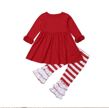 Emmababy Ziemassvētku Baby Toddler Meitenes Svītrainām Garām Piedurknēm Ruffles Top+Svītrainas Bikses Apģērbs, Apģērbu Divas Krāsas