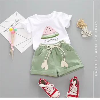 Toddler Bērnu Vasaras Meiteņu Drēbes, Bērnu vasaras uzvalku meitene uzvalks divu gabalu arbūza sieviešu jūra Īsām Piedurknēm T krekls+Šorti