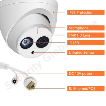 Dahua IP Kameras IPC-HDW4433C-A 4MP Mini Tornītis CCTV Kamera, Iebūvēts MIKROFONS, Tīkla HD POE Drošības Kameru IPC-HDW4431C-DH 4433C-A