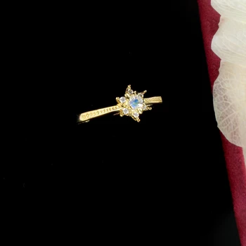Cietā sv925 CZ Bling Sniegpārslas Gredzeni Delikāts Luksusa Rotaslietas Princese Zelta Saderināšanās Gredzenu Jaukā Meitene Dabas Mēnessakmens Gredzeni