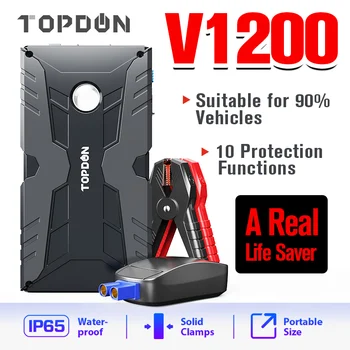 TOPDON V1200 Lēkt Starter Maksimālā 1200A Auto Avārijas Lēkt starter Pastiprinātājs Akumulatora Jauda Banka 12800mAh Auto Auto Lādētājs 12V Automašīnas