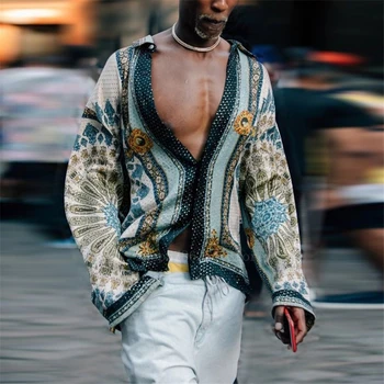 Etniskās Āfrikas Dashiki Kreklu, lai Cilvēks ar garām Piedurknēm Vasaras Gadījuma Modes Tendence Dziļu V-veida Kakla Iespiesti Vīriešu Bazin Riche T-krekls