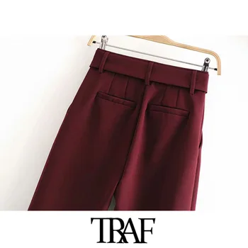TRAF Sieviešu Vintage Stilīgs Biroja Valkāt Augstu Starām. Bikses Modes Rāvējslēdzēju Lidot Ar Jostu, Kabatām Sieviešu Apavi Bikses Pantalones