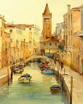 Venēcija Itālijas Pilsētas Ūdens un Londonas pilsētas ainavu glezniecība skaits DIY digitālo kanvas glezna uz dzīvojamo istabu mājas dekoru