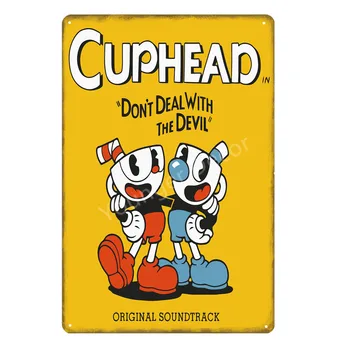 Video Spēle Funko Pop Cuphead Metāla Plakātu Mugman Velns Leģendārais Biķeri Sienas Art Print Skārda Zīmes, Mājas Dekors Bērniem Dāvanu YD045