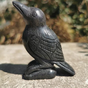 Dabas Black obsidian cirsts raven minerālu kristālu dzīvnieku statuja, par telpu dekorēšana