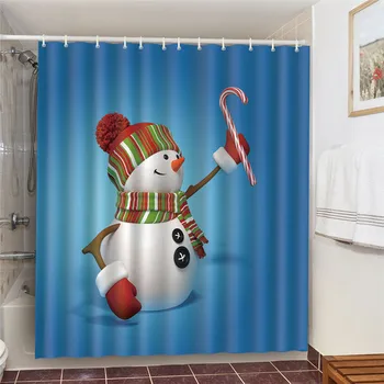 Santa Claus, Sniegavīrs Dušas Aizkari Ziemassvētku Mājas Apdare Poliesters Ūdensnecaurlaidīga Vannas Aizkaru Ar paceļamu Gredzeni 3D tende