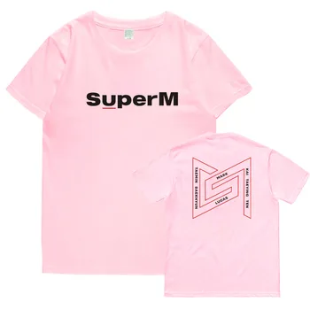 Kpop superM dalībnieka vārdu drukāšanas o apkakli, īsām piedurknēm t krekls vasaras stils baekyun taemin t-krekls ar vaļēju augšu tees