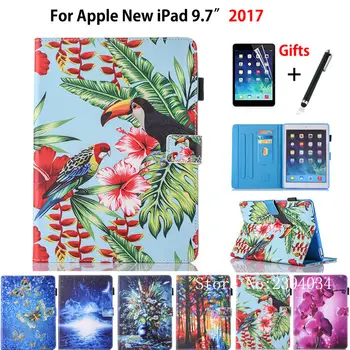 Modes Karikatūra Vāks Apple New iPad 9.7 2017 A1822 Smart Case Cover Būtiska Tablete Silikona PU Ādas Stāvēt Shell+Filma+Pildspalva