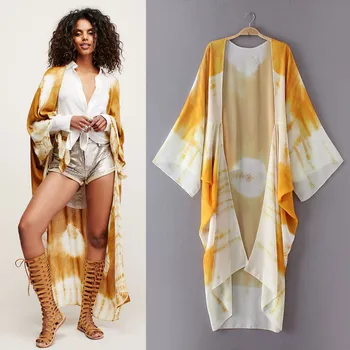 Ir 2021. Vintage Sieviešu Kimono Jaka Krekls, Blūze Vasaras Sunproof Šifona Sieviešu Krekls Top 3/4 Piedurknēm Pludmales Cover Up blusas mujer