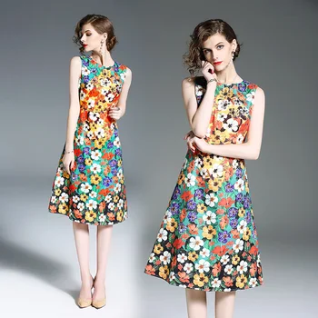 HAYBLST Zīmola Kleita Sievietēm 2020. Gada Vasaras Piedurknēm Plus Lieluma Apģērbu Vestidos Augstas Kvalitātes Eiropas Stila Žakarda Ziedu Apģērbi