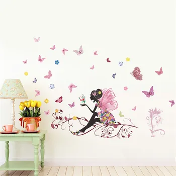Ziedu Pasaku rozā krāsains koka zaru butterfly home decal sienas uzlīmes meitene sievietes guļamistabā diy bērnu istaba, bērnistaba puse sienas