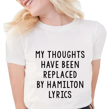 Modes Vēstuli Iespiesti Hamiltons t krekli, Sieviešu Manas domas ir aizstāts ar Hamiltons lyrics Sievietes Balts Tops S618