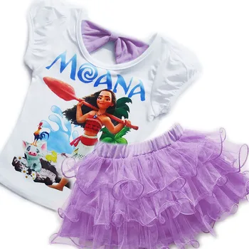 Toddler Meiteņu Apģērbu Komplekti Bērniem Moana Kostīmu Dzimšanas dienas svinības Apģērbi Topi+Kleita 2gab Apģērbs Karikatūra Izdrukāt Vaiana Kleita Meitene