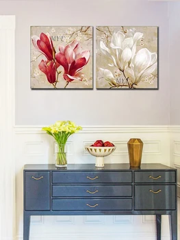 Bezrāmju 2gab 1 komplekts roku apgleznoti eļļas glezna augstas kvalitātes mājas dekoru krāsošana ziedu bildes lielo izmēru krāsains gleznas