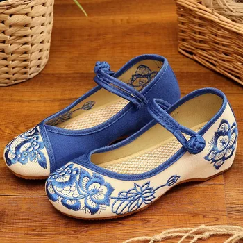 Bērnu ikdienas apavi meitenēm vecās Pekinas auduma kurpes Tang tērpu izšūšana ziedu kurpes etniskā meiteņu sniegumu deju kurpes