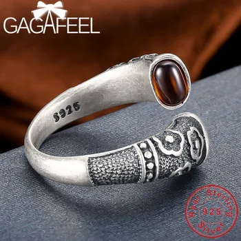 GAGAFEEL Zelta Stīpu Gredzeni S925 Sudraba Gredzens Vintage Sarkans Akmens Jewelries, lai Vīrieši Sievietes Mīļāko Dāvanu