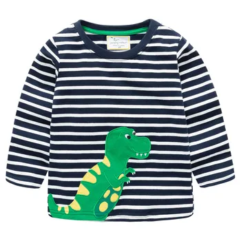 Zēnu t krekli dinozauru zēna apģērbs Tshirts kokvilnas garām piedurknēm svītru 2020 jaunas aplikācijas dizainu dinozauru zēns bērniem drēbes