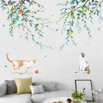 Radošā svaigi sienas uzlīmes augļu filiāle kaķis pašlīmējošas dzīves telpu dekorēšana guļamistaba dekori mājas dekoru, sienas uzlīmes, dekori