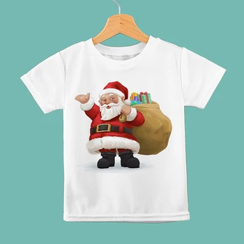 Rudens Baby Meiteņu Drēbes, T-kreklu Santa Vicinot, vedot Dāvanas Grafiskais Tshirt Bērniem Priecīgus Ziemassvētkus T Krekls Футболки