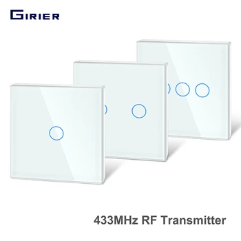 Girier 433Mhz RF Touch Tālvadības pults, Rūdīta Stikla Panelis Bezvadu Sienu RF Raidītājs 1/2/3 Banda, kas Strādā ar 433Mhz Uztvērējs