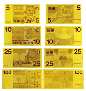 Metāla Zelta Banknošu Nīderlande 5 10 25 100 Banknošu Papīra Viltotu Naudu, Ar 3D Drukātas Kolekcija