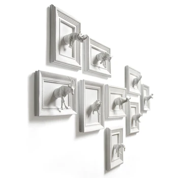 Balts radošo sveķu 3D Grizzly sienas dekori mājas dekoru dzīvnieku vintage statuja amatniecības istabu sienu apdarei sveķu dzīvnieku figūriņas