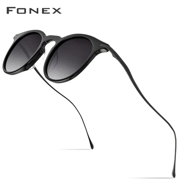 FONEX Acetāta Saulesbriļļu Vintage Vīriešu Kārtas Titāna Polarizētas Saules Brilles Sievietēm New Augstas Kvalitātes Spogulis UV400 Saulesbrilles 857