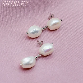 Jauki baroka auskari, vienkāršu stilu, baltas saldūdens pērles, diametrs 11mm, 925 sterling sudraba, dāmas pērļu auskari