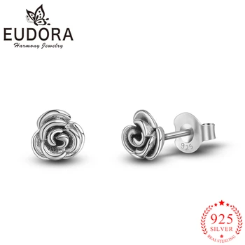 Eudora Autentisks 925 Sterling Silver Rose Puķu Stud Auskari Sievietēm, Meitenēm, Moderns Modes un Augstas Kvalitātes Sudraba Rotaslietas
