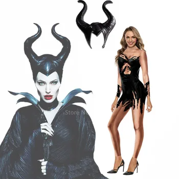 Halloween Cosplay Kostīms Filmā Maleficent:Saimniece Ļaunuma Karnevāla Puse Karaliene Sexy melnbaltu Jumpsuit Ragana Galvassegas Maska