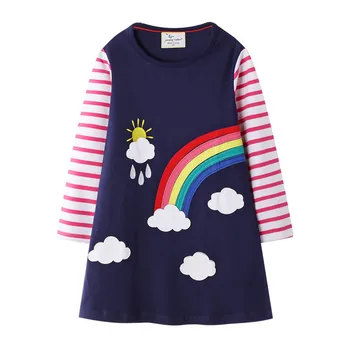 Rainbow Girl Dress Jaunā Pavasara Bērniem, Apģērbs Bērniem, Apģērbs Izdrukāt Garām Piedurknēm Baby Meitene Puse Princese Kleita