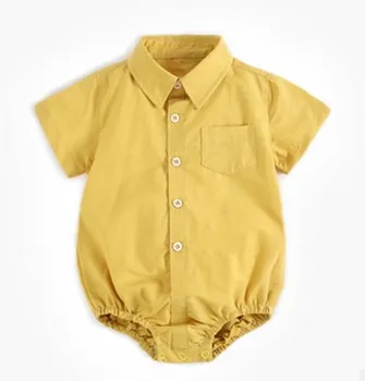 AA Baby Toddler Meitenes Dzeltenā Bodysuit Jumpsuit ar Īsām Piedurknēm Krekls Pogu Bērniem Bodysuit Tērpos, Drēbes 0-3 GADI