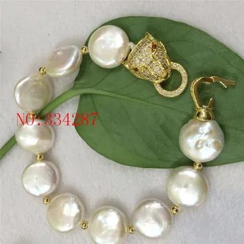JAUNU 12MM Nueva dabas de agua dulce perla pulsera žiro hebilla botones de perlas en forma de leopardo