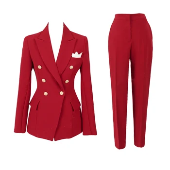 Modes jaunas ielidošanas ērtas biroja dāma elsas uzvalki Dubultā krūtīm slim žakete un garās bikses augstas kvalitātes elegants elsas uzvalks