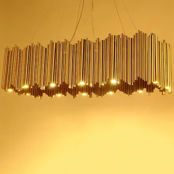 Post mūsdienīgs Dizains Zelta Alumīnija Caurules Kulons Gaismas Itālija Dizaina Delightfull Apgaismojums Led Spīdumi Projekta gaismas