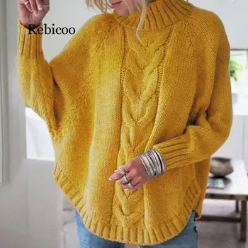 Rebicoo Nelegālo sievietes augstu uzrullētu apkakli džemperis plus lieluma rudens ziemas sieviešu džemperis topi, silti mīksti adīts džemperis džemperis dāmas