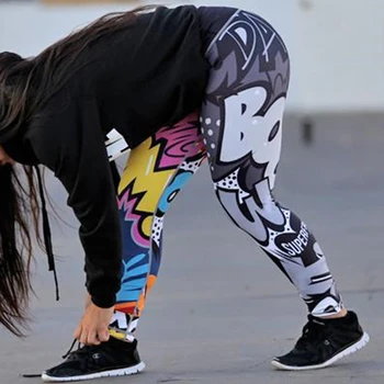 Grafiti Modelis Ar Augstu Vidukli, Stulpiņi Sievietes Sexy Hip Push Up Bikses Legging Līdz 2018. Gada Rudenī, Vasarā Sieviešu Fitnesa Stulpiņi