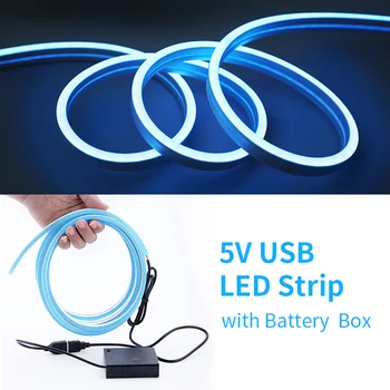 USB DC5V LED Sloksnes Ar Bateriju Kārba 2835 LED Gaismas Elastīgu, Baltu Siltu Neona Zīme TV Fona Apgaismojumu, Nakts gaisma