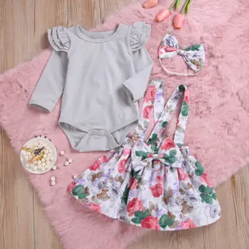 Modes Jaundzimušajiem Bērniem, Baby Meitenes Savirmot Romper Garām Piedurknēm Kokvilnas Top Bowknot Ziedu Kleitas Apģērbs Galvu Rudens Casaul